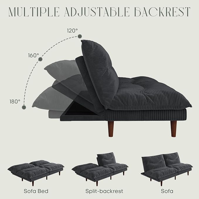 DreamDashio Futon Sofa Bed, 69 inch Futon Couch - Image 3
