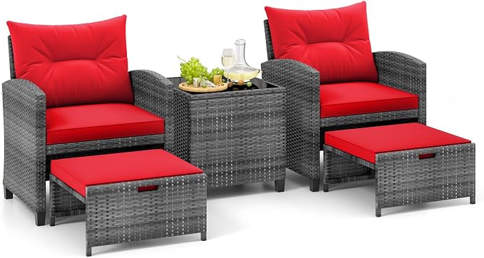 Tangkula 5 Pieces Patio Conversation Set, PE Wicker Rattan Outdoor Furniture Set by TANGKULA