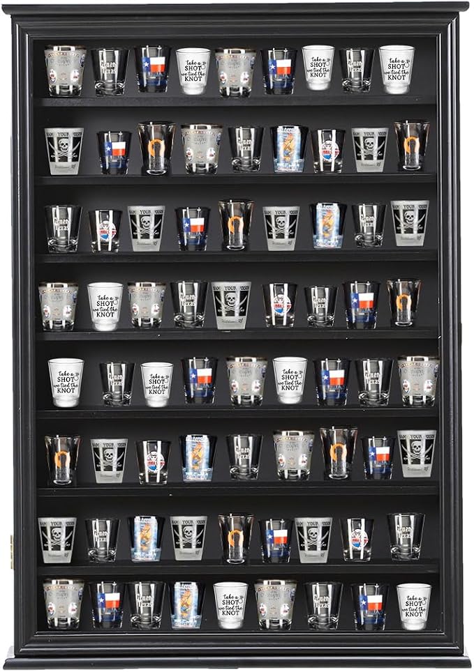 Shot Glass Storage Display Case Large Solid Wood Cabinet Rack Holder Wall by SNAIL