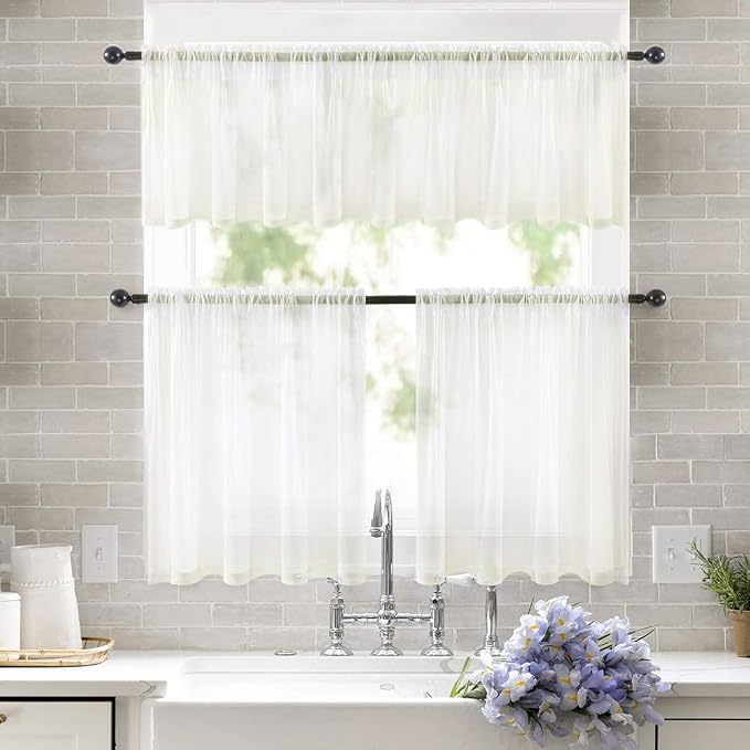 MIULEE 2 Panels Kitchen Tiers Half Window Sheer Curtains 29 X 36 Inch Ivory | - Image 8