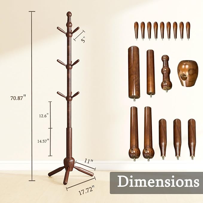 Solid Wood Coat Rack Stand, Vintage Heavy Duty Coat Hanger Stand - Image 3