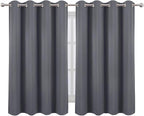 Blackout Curtains 66 x 54 Inch Long Grey Curtains Set of 2 Panels Room - Image 2