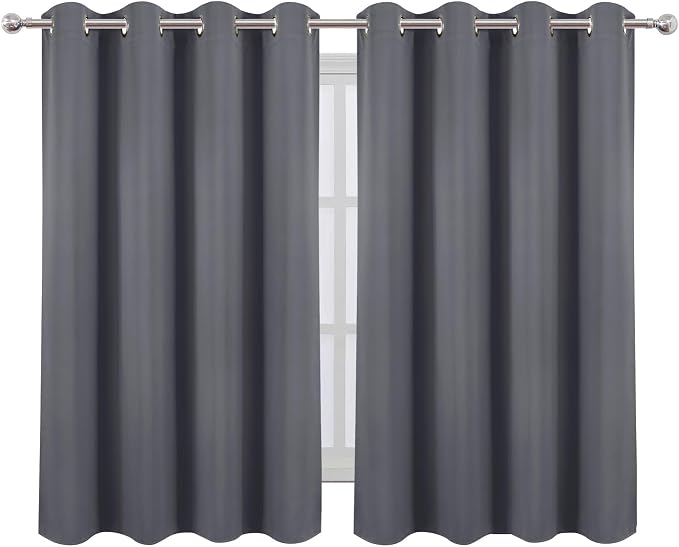 Blackout Curtains 66 x 54 Inch Long Grey Curtains Set of 2 Panels Room - Image 2