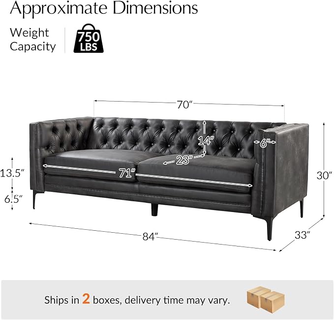 HULALA HOME 84" W Faux Leather Sofa Couch - Image 2