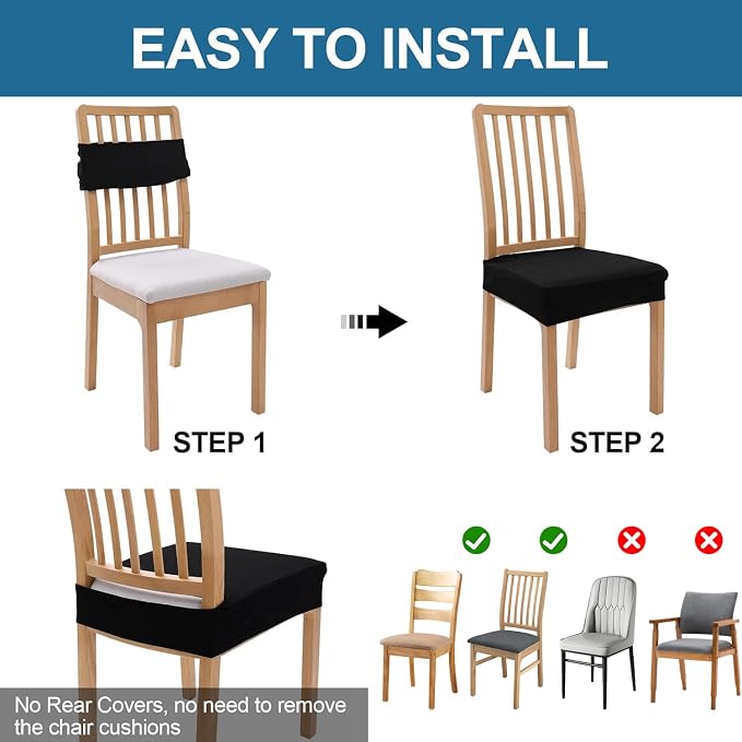 Smiry Waterproof Seat Covers for Dining Room Chairs Set of 2, Stretch Jacquard - Image 5