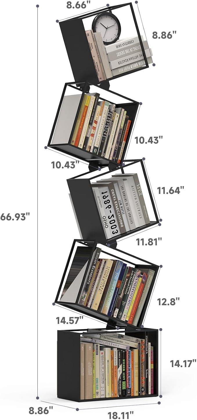 5-Tier Metal Geometric Bookshelf – Modern Narrow Floor Bookcase, Space-Saving - Image 3