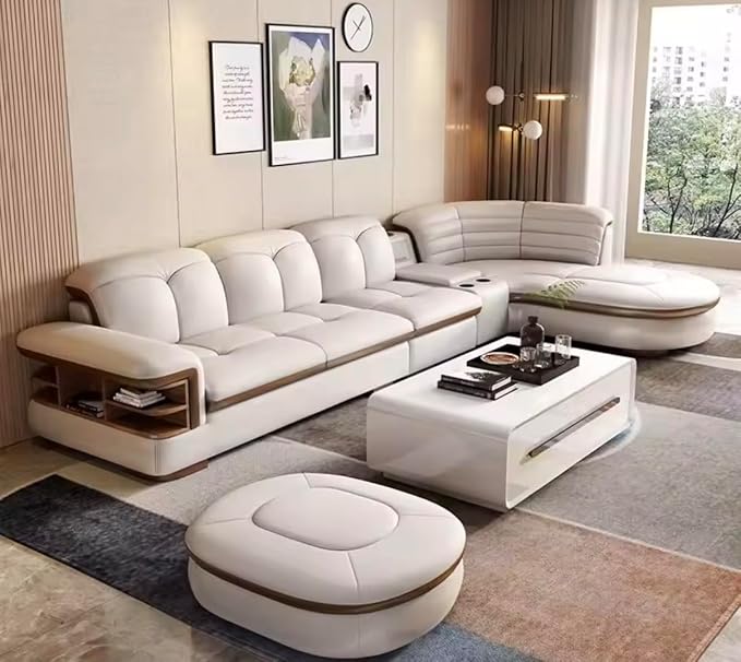 Luxury L-Shaped Genuine Leather Sectional Sofa Set - Image 2