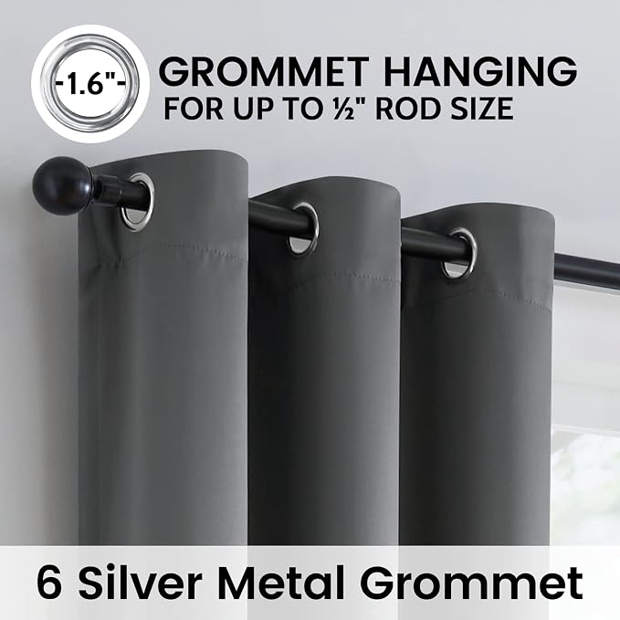 SimpleHome Grey 100% Blackout Curtains Room Darkening Living Room 84 Inch | - Image 6