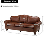 81" Genuine Leather Sofa, Classic 3-Seater Couchs - Image 2