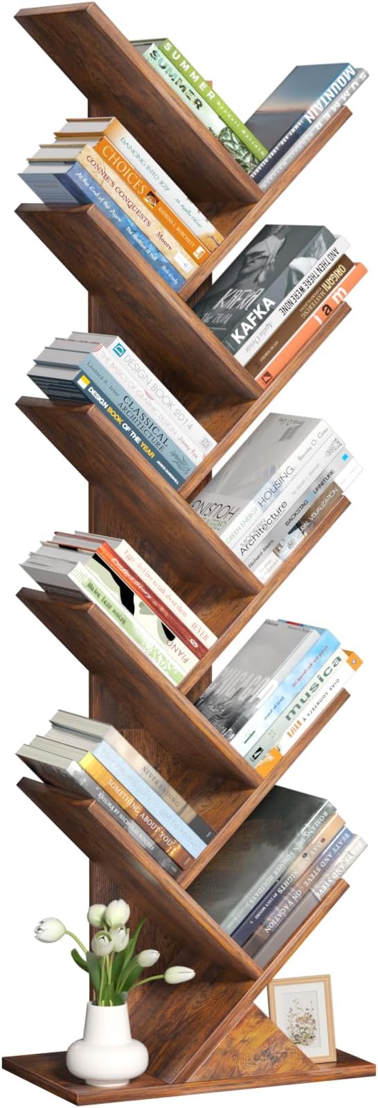 SHEEPAM 10 Tier Tree Book Shelf, Floor Standing Wood Bookshelf - Image 9