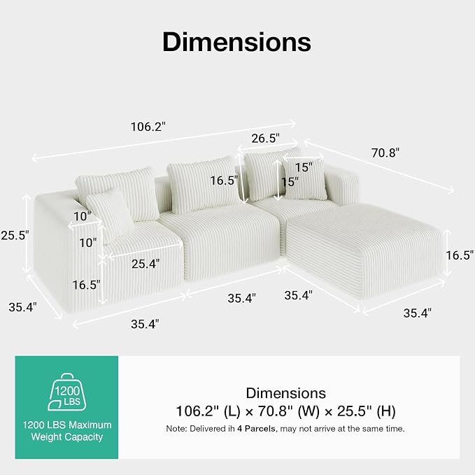 Novilla 106" Modular Sectional Sofa, Modern Cloud Sectional Couch - Image 2