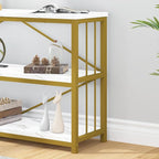 LVB White 3 Tier Console Table, Modern Faux Marble Gold Sofa Entryway Table - Image 5