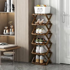Foldable Shoe Rack, Bamboo Vertical Shoe Organizer Tall by XZXWZX