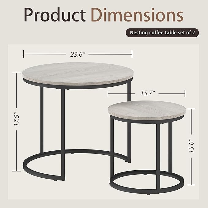 Otterease Nesting Tables Set of 2, Round Coffee Table, Small Nesting Coffee - Image 2