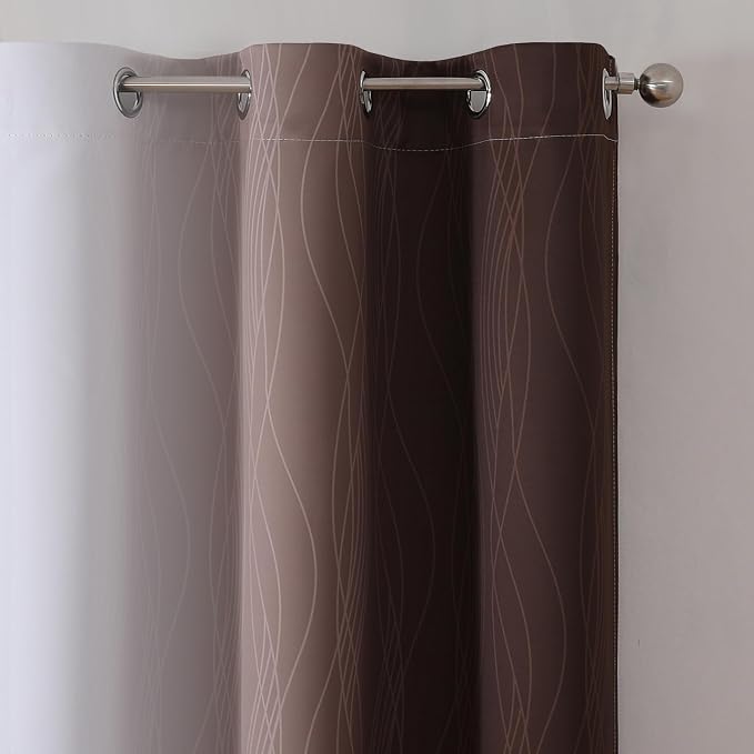 Brown and Greyish White Blackout Curtains 42Wx84L 2 Panels | Ombre Curtains - Image 4