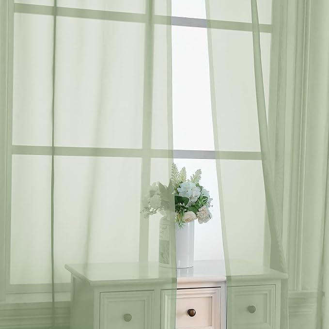 Light Green Sheer Curtains 96 Inches Long 2 Panels - Image 4