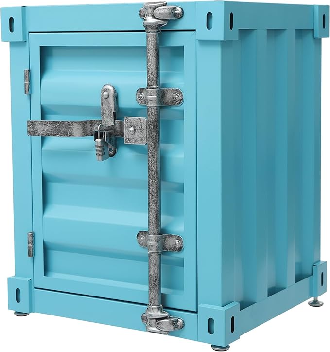 Side Table, Industrial Metal Container Cabinet, Wrought Iron Container Side by Unknown