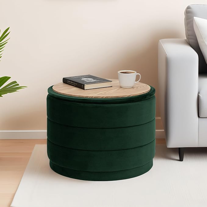23" Upholstered Round Velvet Ottoman by CAIPINFUL