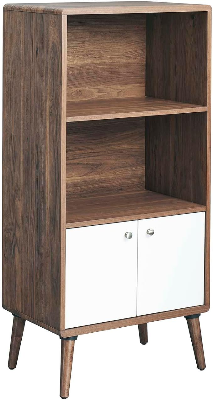 Modway EEI-6230-WAL-WHI Transmit Display Cabinet Bookshelf, Walnut White by Modway