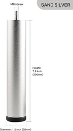 Adjustable Furniture Legs 8 Inch Silver Bed Support Legs Cylinder M8 Screw in - Image 2