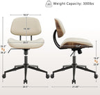 Armless Office Chair with Wheels, PU Leather Adjustable Height Desk Chair - Image 2