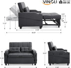 VINGLI Black Futon Sofa Bed Convertible Loveseat Sleeper Couch, Faux Leather - Image 3