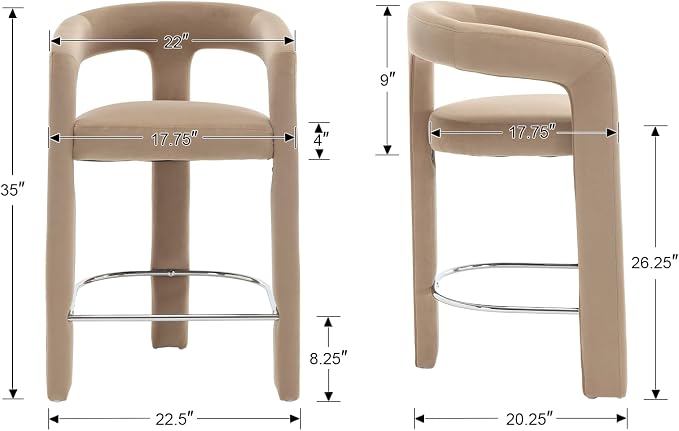 HNY 26 Inch Modern Tall Barrel Bar Stool, Velvet Upholstered Barstools - Image 2