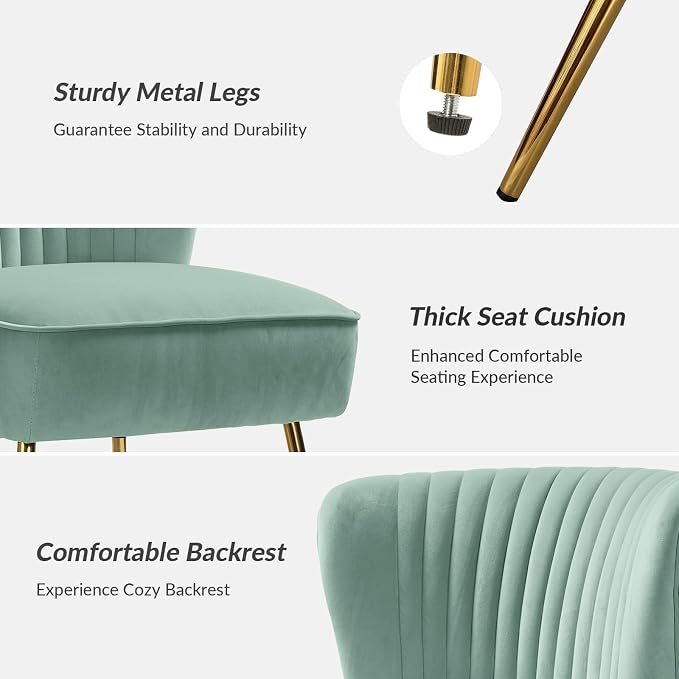 HULALA Home Velvet Accent Chair Set of 2, Modern Armless Upholstered Side Chair - Image 5