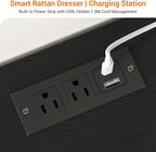 Rattan 6 Drawer Dresser with LED Lights & Power Outlet, Wide Rattan Dresser TV - Image 7