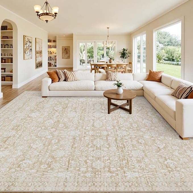 10x14 Area Rugs Living Room: Bedroom Washable Carpet Natural Beige | Large by Luxturiy