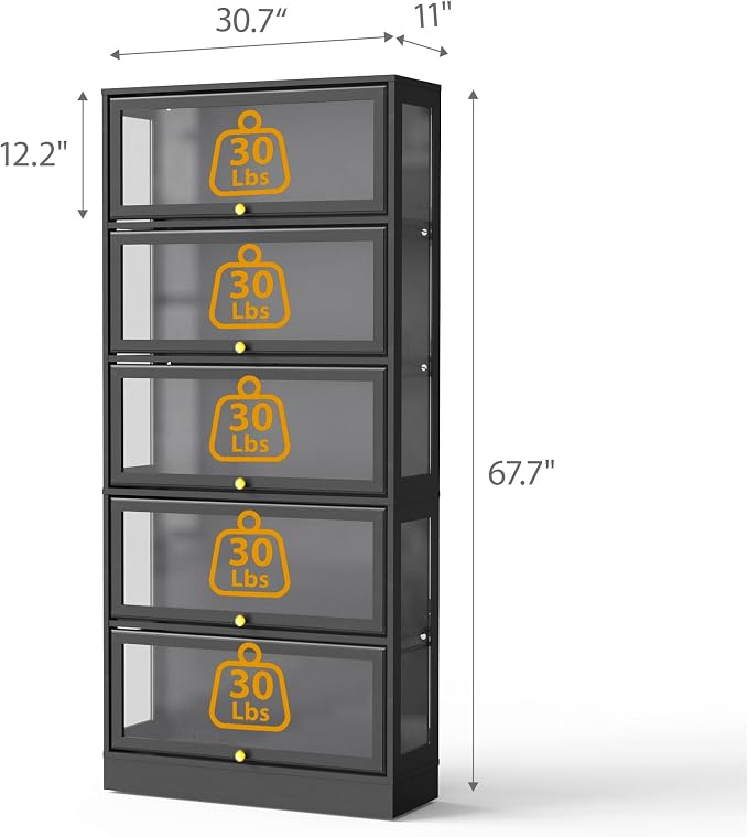 Display Cabinet with Acrylic Glass Doors, 5-Tiers Curio Cabinet with LED - Image 2