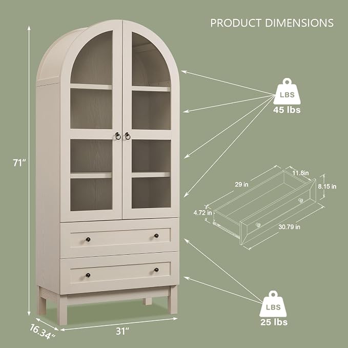 IFGET 71" Tall Arched Kitchen Pantry Cabinet, Wood Kitchens Storage Cabinets - Image 2