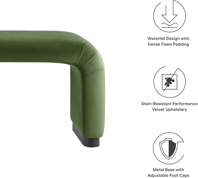 Modway EEI-6734-BLK-MOS Koda Performance Velvet Waterfall Long Bench - Image 9