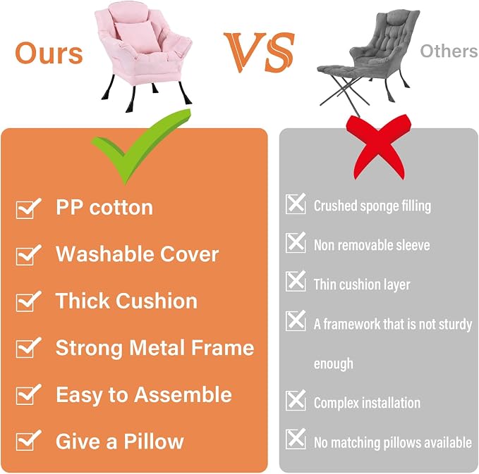 Lazy Chair for Living Room, Large Pink Accent Chair - Image 6