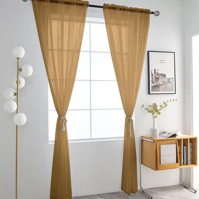 SpaceDresser Basic Rod Pocket Sheer Voile Window Curtain Panels Khaki 1 Pair 2 - Image 2