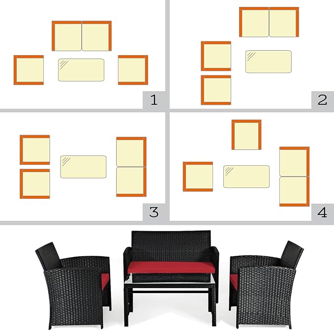 Tangkula Patio Wicker Conversation Furniture Set, Patiojoy Sofa & Table Set w/4 - Image 8