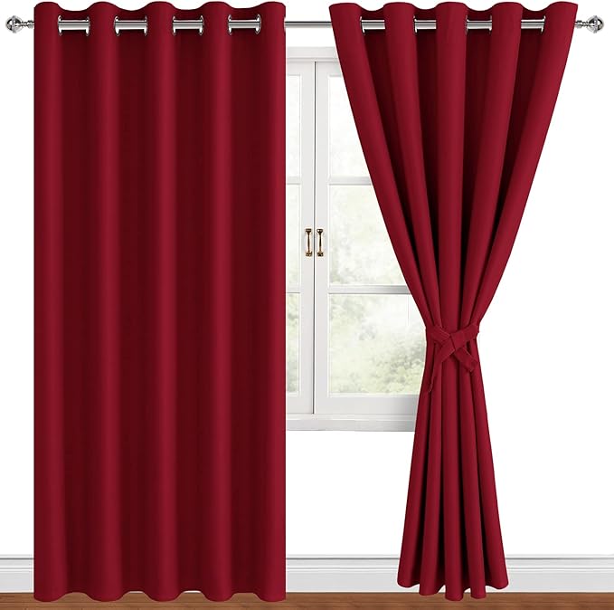 Blackout Curtains for Bedroom, 60 x 84 Inches Long, Christmas Red | Thermal by Hiasan