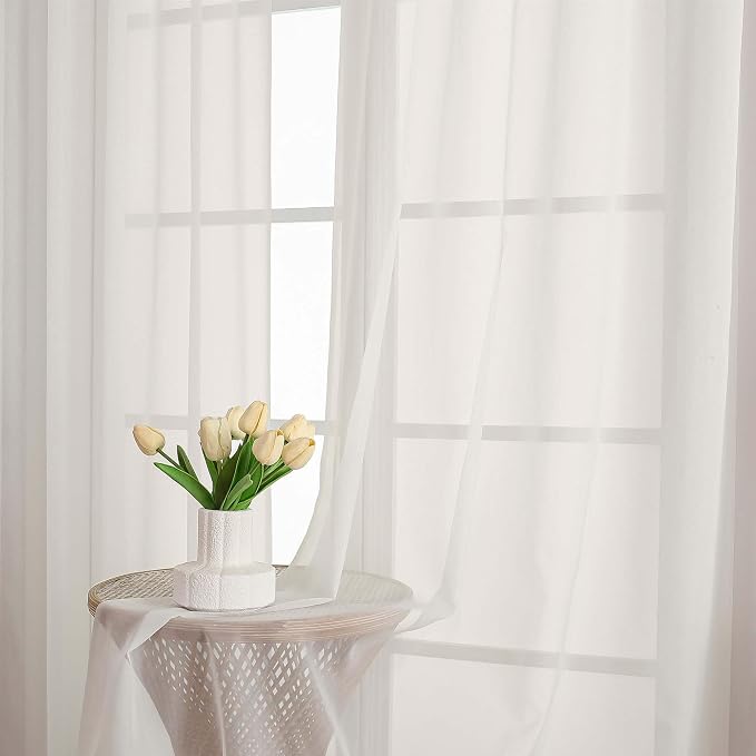 Chyhomenyc Ivory Sheer Curtains 63 Inch Long 2 Panels - Image 8