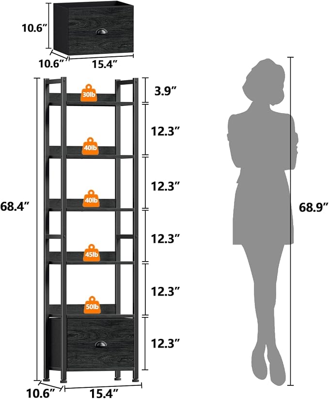 Furologee 6 Tier Bookshelf, Tall Shelf - Image 3