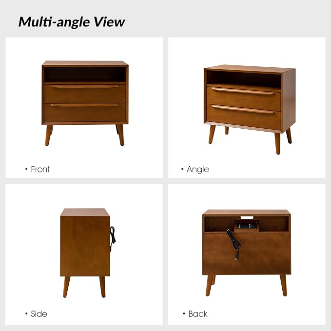 HULALA HOME End Table with Charging Station, Mid-Century Modern 2 Drawer and - Image 8