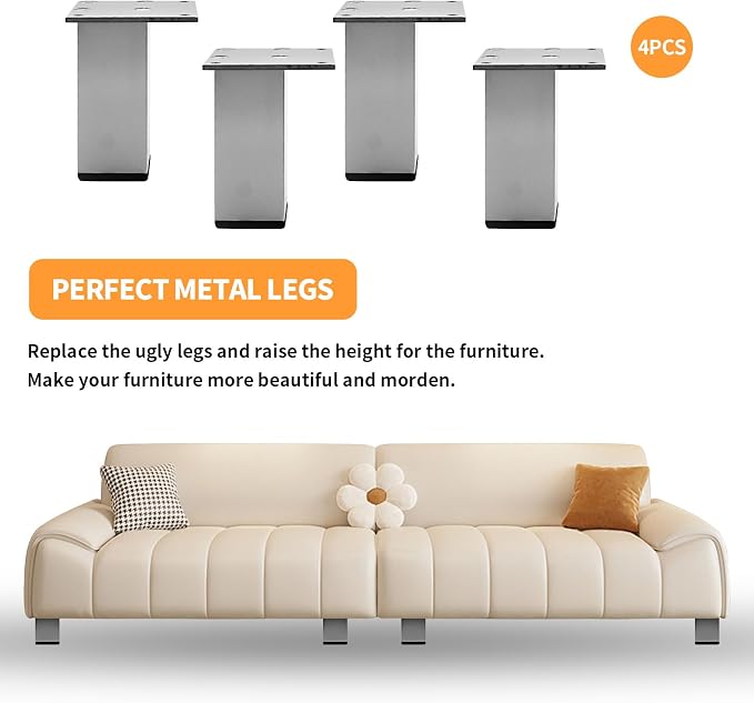 4Pcs 4Inch Metal Furniture Legs, Square Metal Cabinet Support Foot - Image 5