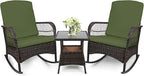 LEVELEVE 3 pcs Rocking Bistro Set Conversation Chairs PE Wicker Outdoor Rocking by Enjoyyourlife