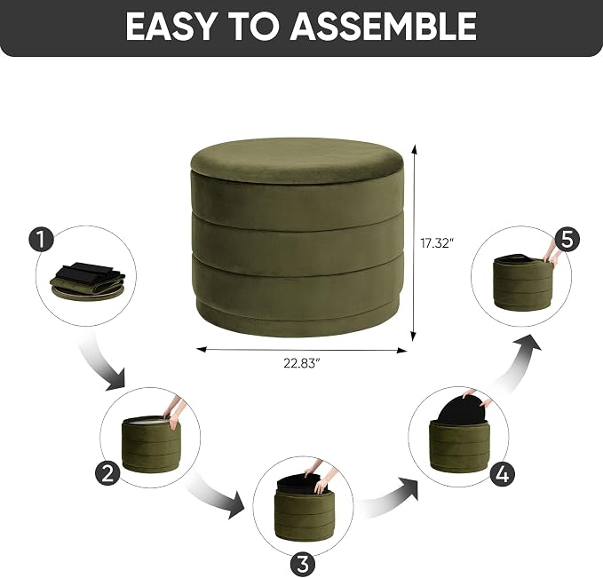 23" Upholstered Round Velvet Ottoman - Image 3
