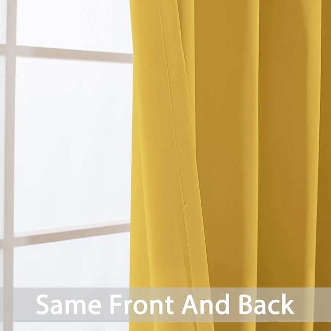 Yakamok Room Darkening Curtains 52x63 inch Long Mustard Yellow-Living Room | 2 - Image 6