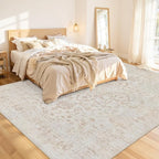 Area Rugs 9x12 Living Room: Bedroom Washable Carpet Warm Beige | Vintage Boho - Image 2