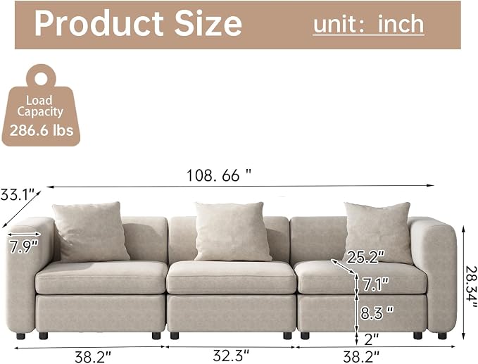 Guyii Modern 108.66" Long Oversized 3-Seat Velvet Convertible Sectional Sofa - Image 2