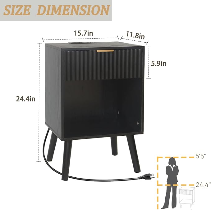Fultyle Fluted Black Nightstand - Image 3