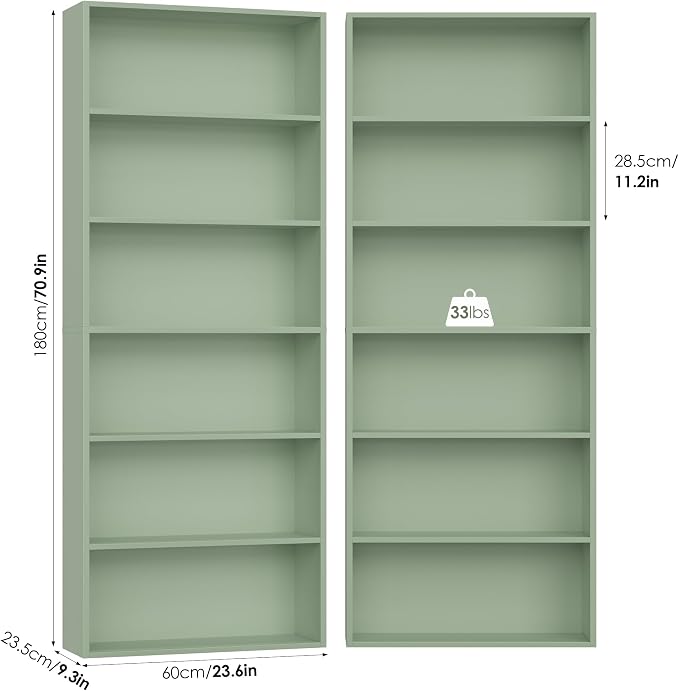 FOTOSOK 6-Tier Open Bookcase and Bookshelf Set of 2, Freestanding Display - Image 2