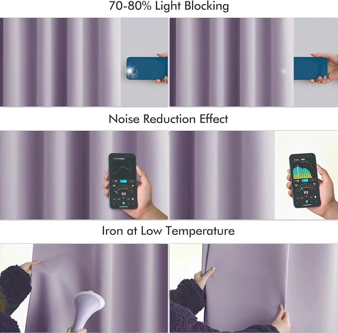 MIULEE Lilac Back Tab Blackout Curtains 52x108 Inch Long 2 Panels Set | Rod - Image 5