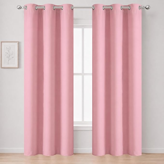 Pink Thermal Blackout Curtains/38 x 84 Inch/Set of 2 Panels Room Darkening by Lemomo